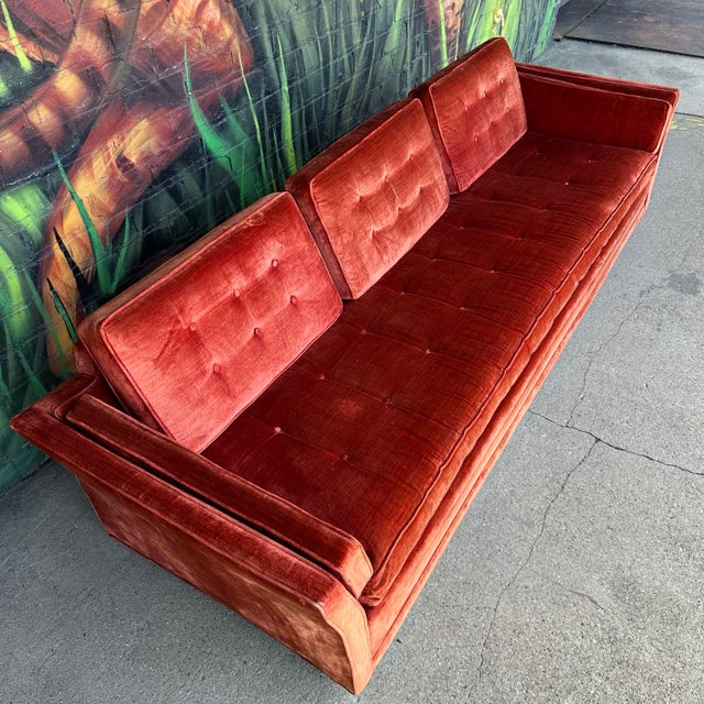 Directional Directional Mid Century Full Size Velvet Sofa Flared Arms For Sale - Image 4 of 12