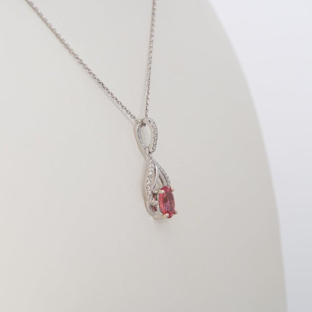 2020s Aaa Padparadscha Sapphire Pendant With Natural Diamond Accents: Solid 14k Gold For Sale - Image 5 of 7