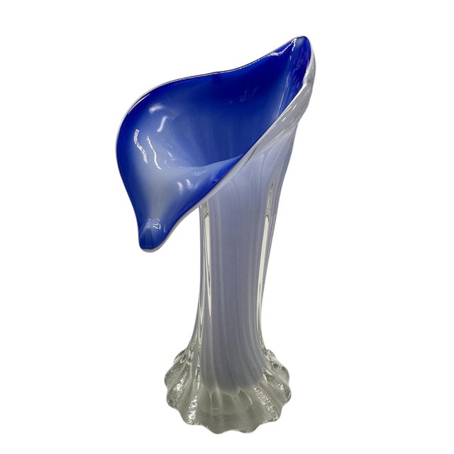 Clear and Blue Murano Glass Flower Vase, Italy, 1960s, in Flawless conditions. Designed 1960 to 1969