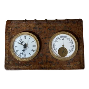 Mid 20th Century French Leather and Book Form Alarm Desk Clock