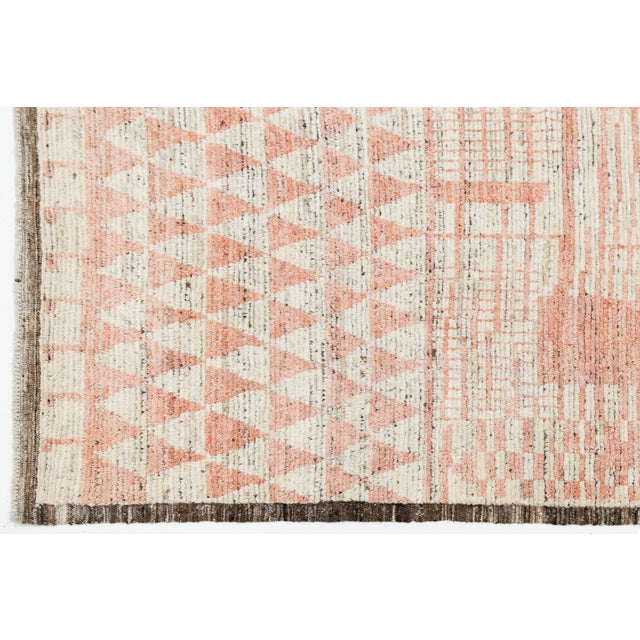 Beige Handmade Modern Moroccan Style Beige Wool Rug With Geometry Design For Sale - Image 8 of 11