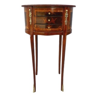 Classic French Louis XVI Round Side Table With 3 Storage Drawers & Gilded Accents For Sale