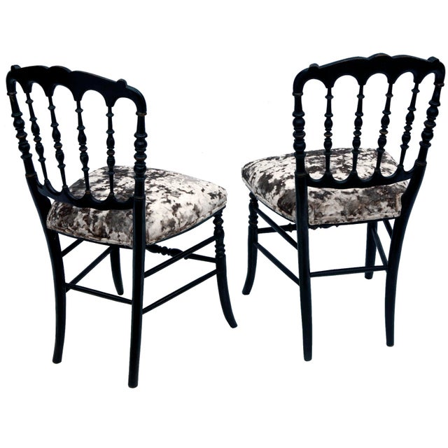 French 19th Century Ebonized Charavari Napoleon III the Third Chairs in Crust Velvet a Pair For Sale - Image 3 of 12