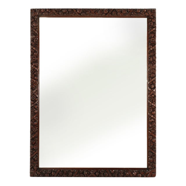 Large Baroque Hand Carved Oak Mirror, France, 1800s For Sale