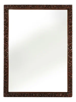 Large Baroque Hand Carved Oak Mirror, France, 1800s