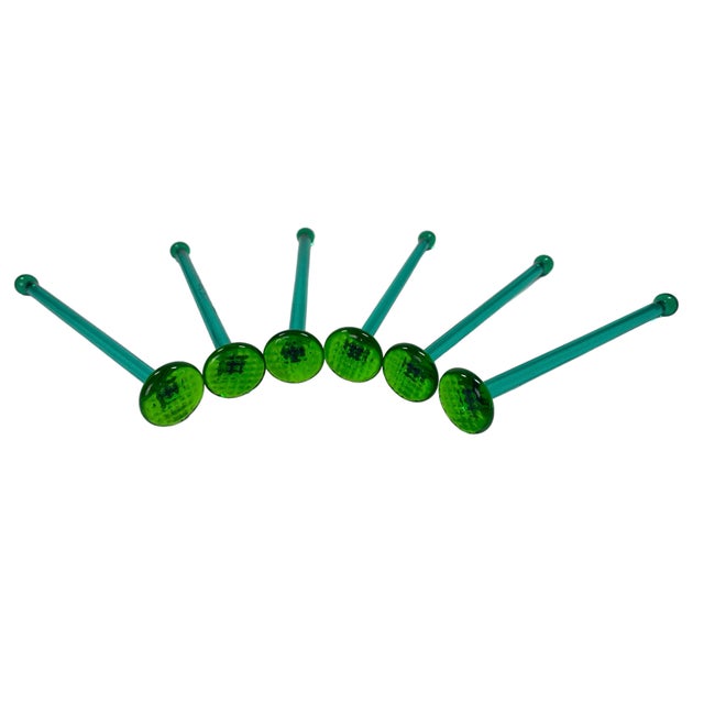 Green Vintage Green Glass Cocktail Muddlers- Set of 6 For Sale - Image 8 of 8