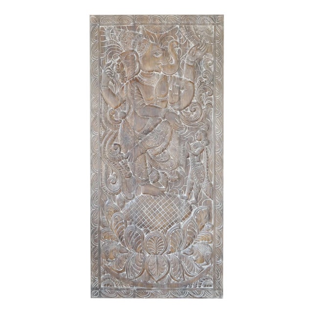 Vintage Indian Ganesha Wall Sculpture – Hand-Carved Artisan Panel For Sale