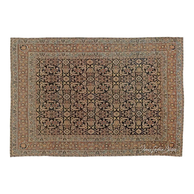 Authentic 19th Century Persian Kirman Botanic Handmade Wool Rug For Sale
