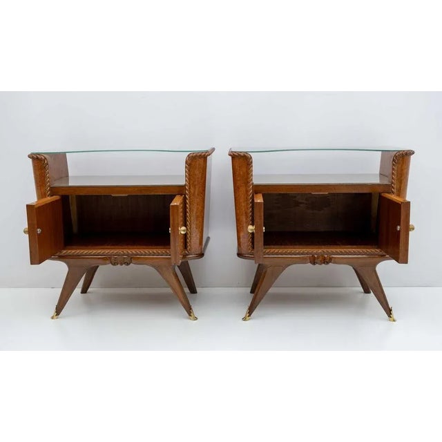 Wood Italian Bedside Tables in Walnut, 1930s, Set of 2 For Sale - Image 7 of 10