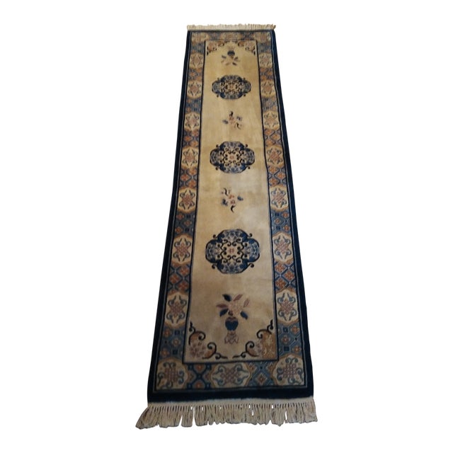 1970s Royal Blue Hand Knotted Runner-2’6’x10" For Sale