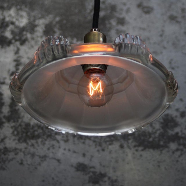 French Art Deco Brass and Etched Glass Pendant Light, 1920s For Sale - Image 4 of 11