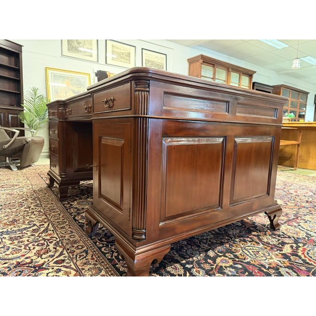 Brown English Desk with Green Leather For Sale - Image 8 of 18