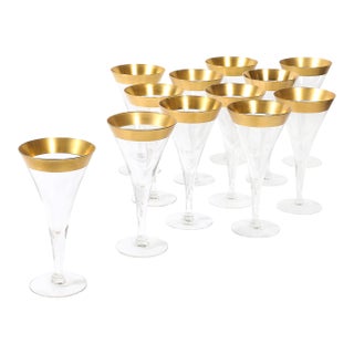 Set of 12 Mid-Century Modernist Gilt Rimmed Water Glasses by Dorothy Thorpe For Sale
