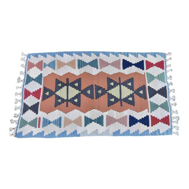 1980s Tribal Cream Geometric Kilim For Sale