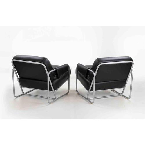 Armchairs in Steel and Black Skai by Guido Faleschini, Italy, 1970s, Set of 2 For Sale - Image 4 of 8