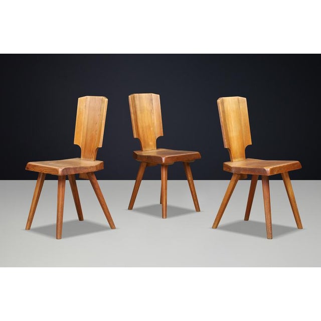 Pierre chapo s28 dining chairs in patinated solid elm, france 1972, set of 3 rare set of pierre chapo model s28 dining...