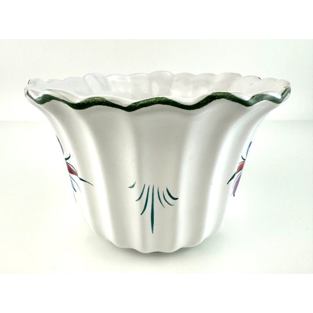 Purple Vintage Italian Hand-Painted Scalloped Floral Pottery Planter For Sale - Image 8 of 12