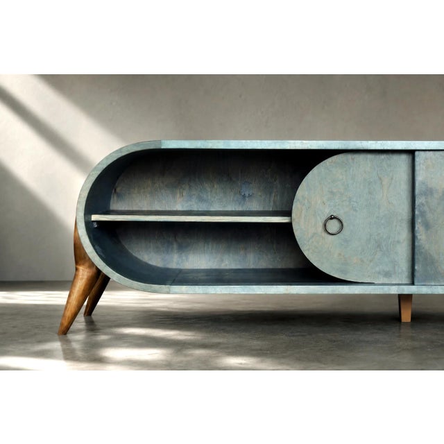 Blue Mid-Century Modern Italian Turquoise Streamline Wood Sideboard, 1960s For Sale - Image 8 of 18