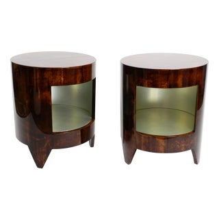 Large Night & Day Coffee Tables in Wood, Brown Goatskin and Clear Varnish by Aldo Tura, Italy, 1990s, Set of 2 For Sale