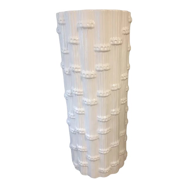 Vintage Boho Faux Bamboo Ceramic Umbrella Stand For Sale