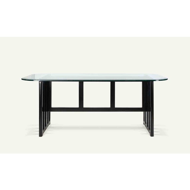 Vintage Dining Table Art Deco Style, 1970s. Lacquered Wood and magnificent table in cut crystal. Crystal depth: 1.6 cm....