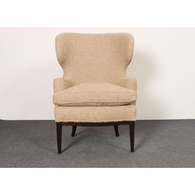 1940s Deco Mahogany and Bouclé Wingback Chair by Edward Wormley for Dunbar Model 103b For Sale - Image 5 of 18