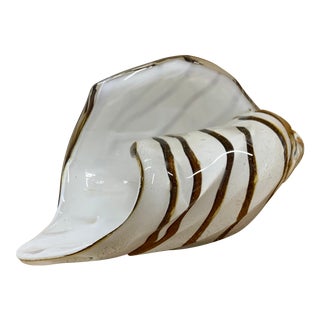 1970’s Murano Style White & Brown Striped Glass Sea Shell For Sale