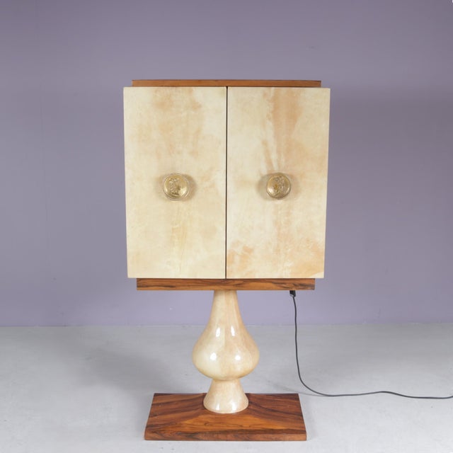 Italian Goatskin Bar Cabinet on Pedestal Base by Aldo Tura, 190s For Sale - Image 9 of 18