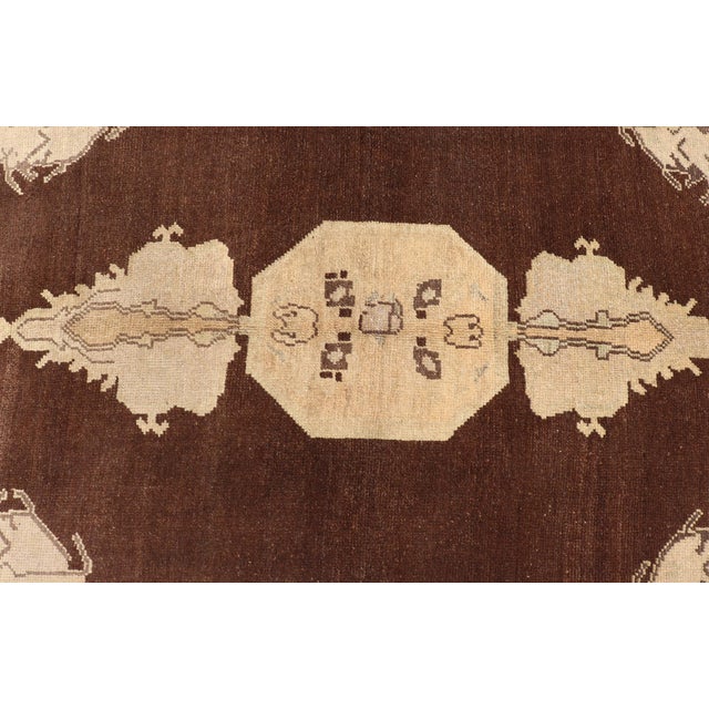 Vintage Turkish Oushak Rug, Brown Medallion With Taupe For Sale - Image 10 of 13