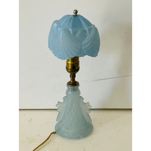 American 1920s American Art Deco Vaseline Glass Lamp With Shells For Sale - Image 3 of 6