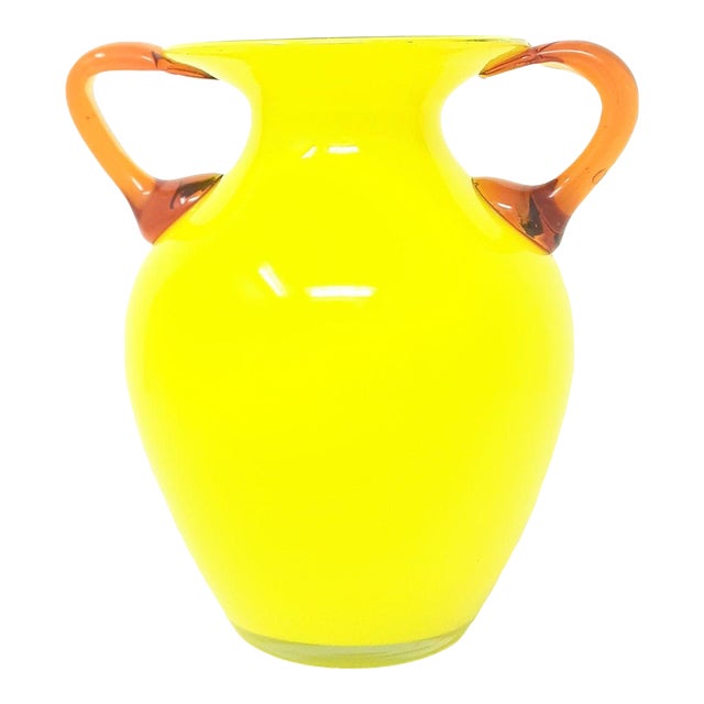 MidCentury Art Glass Yellow HandBlown Amphora Vase Chairish