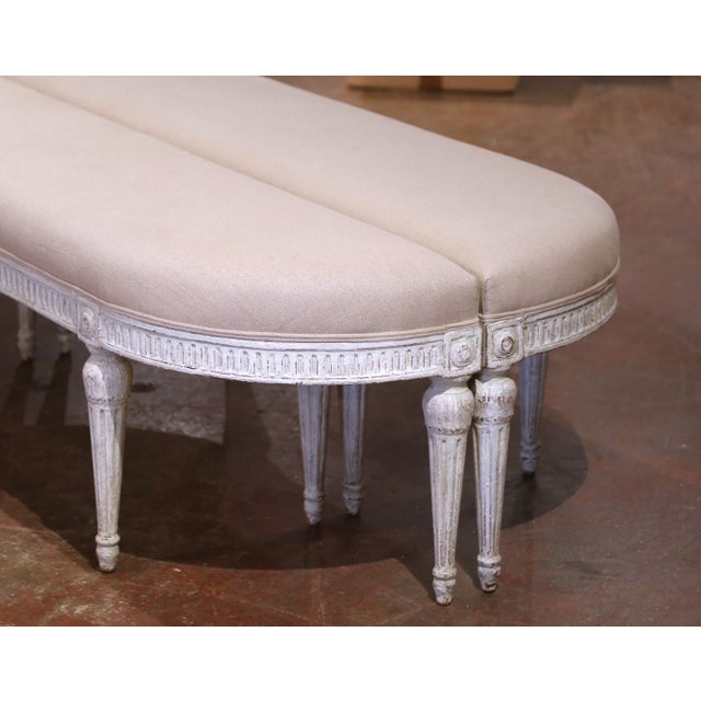 Pair of 19th Century Louis XVI Painted Upholstered Benches With Rounded Corners For Sale In Dallas - Image 6 of 11