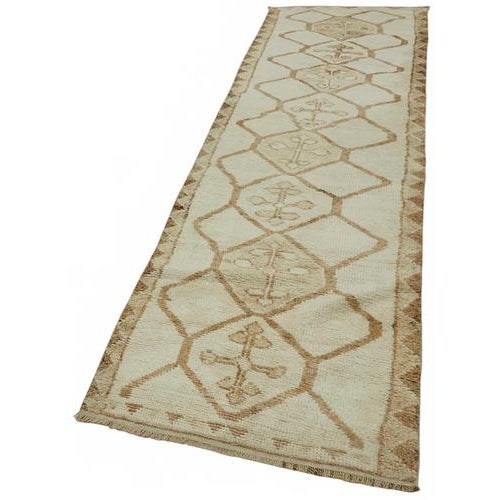Boho Chic Bohemian Beige Runner Rug For Sale - Image 3 of 7