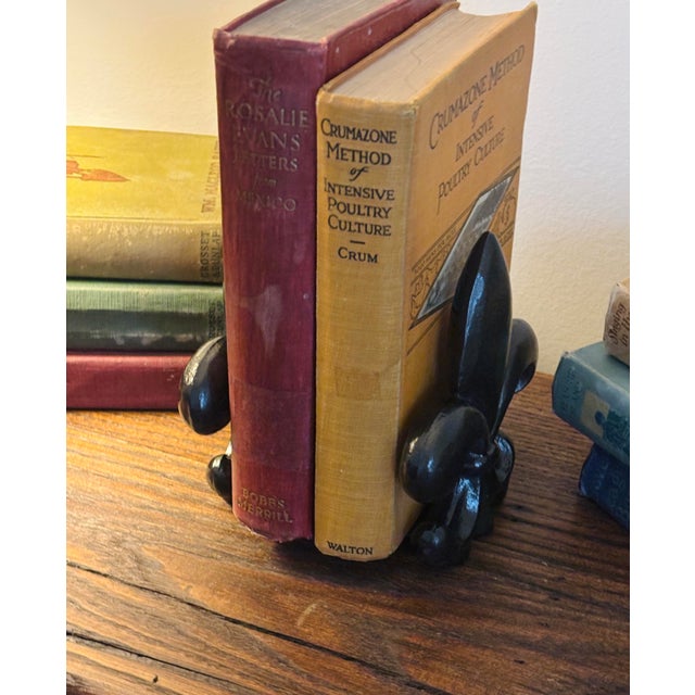 Victorian Vintage Cast Iron Fleur-De-Lis Bookends - Pair For Sale - Image 3 of 3