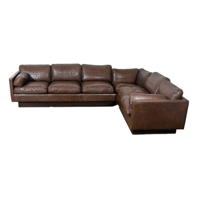 1960s Mid Century Danish Modern Sofa Sectional Attributed to Georg Brown Thams Brown Leather Couch L For Sale