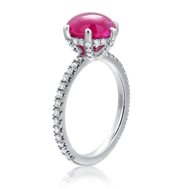 Contemporary Vintage Blue Nile Platinum Diamond and Ruby 2.75 Carat Engagement Ring Size 5 For Sale - Image 3 of 12