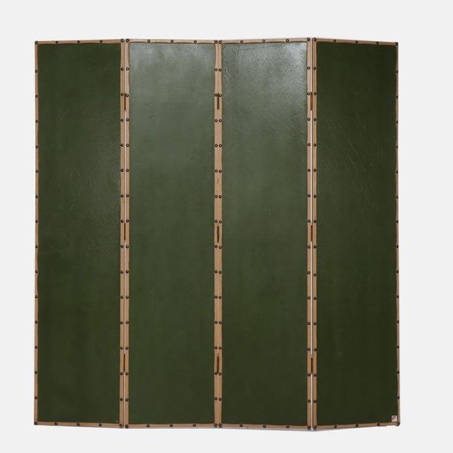 Neoclassical Antique Hand Painted Leather on Board Four Panel Dressing Screen 20thC For Sale - Image 3 of 9