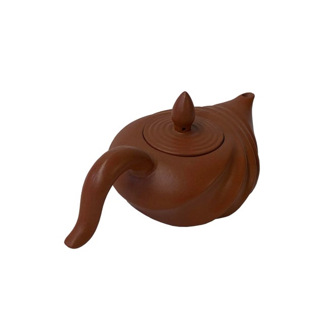 Chinese Chinese Brown Yixing Zisha Clay Teapot W Wave Curve Accent For Sale - Image 3 of 6