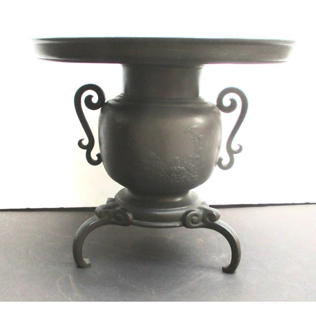 Japan Usubata bronze vase circa 1880s. Finely carved floral design with a script in the upper corner. also a signature to...