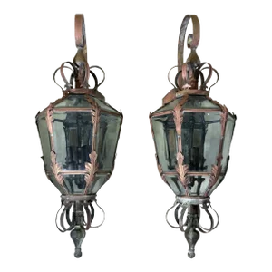 Magnificent Pair of Vintage Brass Lanterns - a Grand Entrance Statement