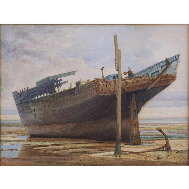 Beached Hull Watercolor Painting George Nattress Signed Monogram - 19th Century, British. Signed on the lower left with a...