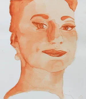 Vintage Watercolor Study Portrait Painting of Woman