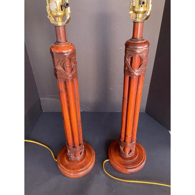 McGuire Pair of 1990s Natural Light Company Coastal Boho Bamboo Table Lamps McGuire Style For Sale - Image 4 of 8