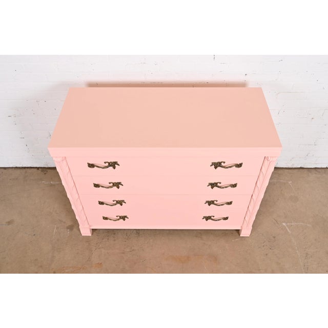 John Stuart French Regency Pink Lacquered Dresser Chest, Newly Refinished For Sale - Image 9 of 12