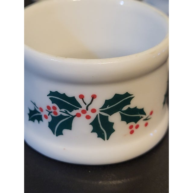 Traditional 1970s Napkin Ring Holiday Holly Ribbon Set of 4 International Bone China Porcelain For Sale - Image 3 of 7