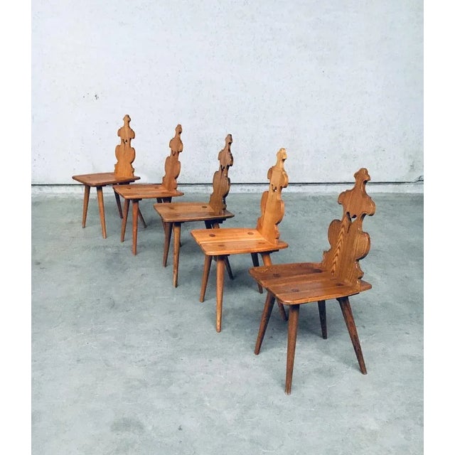 Mid-Century Brutalist Tiroler Chair Set, 1960s, Poland, Set of 5 For Sale - Image 16 of 18