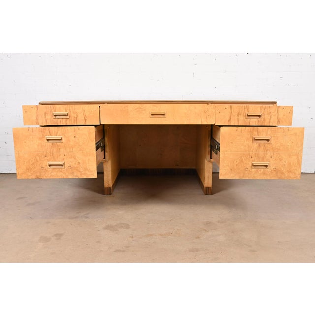 1970s Milo Baughman Style Burl Wood and Macassar Ebony Executive Desk by Henredon For Sale - Image 5 of 13