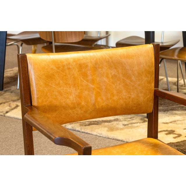 Set of 8 Vintage Jens Risom Teak & Leather Danish Mid Century Mod Dining Chairs For Sale - Image 10 of 13