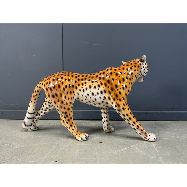 Large Italian Ceramic Leopard Statue, 1960s For Sale - Image 4 of 12