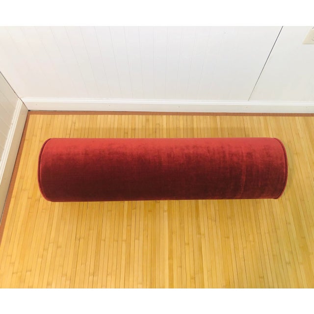 1970s Red Cranberry Velvet Bolster For Sale - Image 4 of 5
